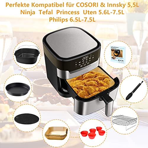 Air fryer 12 dele  som passer til COSORI Princess Innsky 5.5L, Ninja Tefal Uten Balter 5.8L 6L 6.5L, Philips 7.3L airfryer