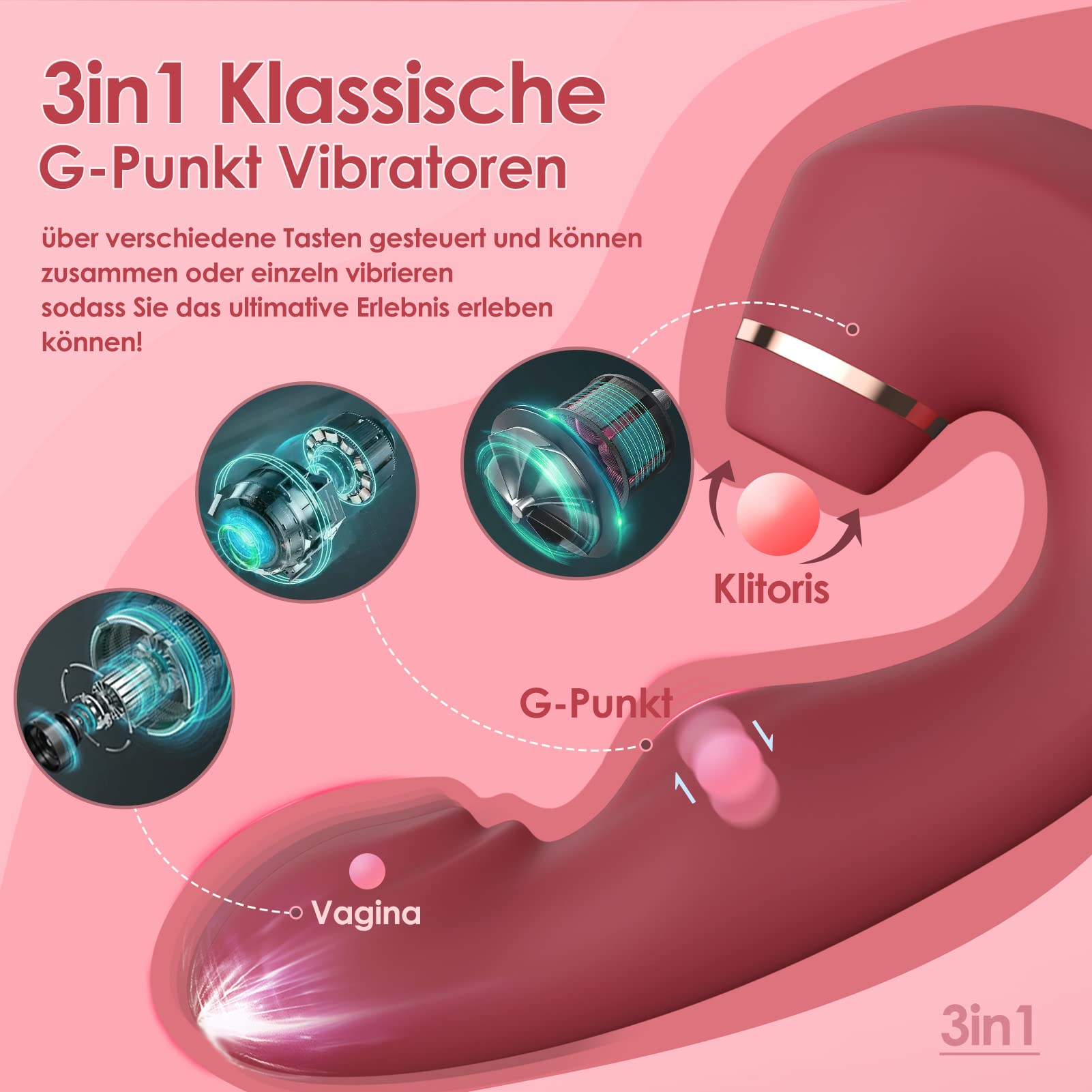 Clitoris G-punkts vibrator til hende, sexlegetøj til kvinder, 3 i 1 vibrator